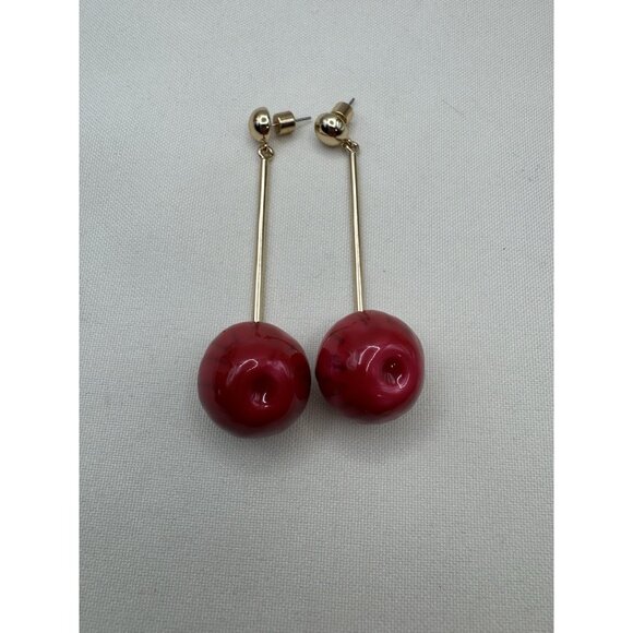 ZARA Red Cherry Dangle Earrings Playful Fruit Design Fashion Jewelry - Picture 6 of 6